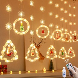 HUIKUANGEU Indoor Light Curtain, Christmas Lighting Window, Fairy Lights Curtain Window Christmas Decoration, Christmas Lighting Fairy Lights Window Indoor, Ring and Christmas Tree Light Curtain