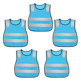 Kids Reflective Safety Vest High Visibility Lightweight Vest Security Construction Vest Breathable Running Vest Traffic Mesh Vest Neon Blue for Boys and Girls 5PCS