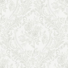 Ismoon Floral Peel and Stick Wallpaper Grey Contact Paper Boho Watercolor Damask Wallpaper Vintage Textured Removable Self Adhesive Vinyl Wall Paper Renter Friendly, 17.3inX49ft