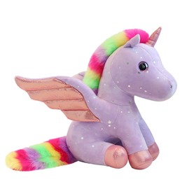 Mislaxy Unicorn Plush Toy Rainbow Unicorn Pegasus Kawaii with Shiny Horns Stuffed Animal Plushie Cuddly Hugging Toys Birthday, 23CM (Purple)