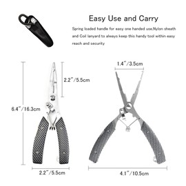 DY.2ten Fishing Lip Gripper,Stainless Steel Multi-Function Fishing Pliers Hook Remover,Coiled Lanyard and Sheath,Fishing Lures,Fishing Gear,Fishing Gifts for Men