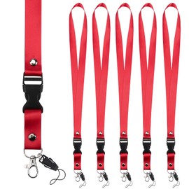 Segus Lanyard Pack of 5, Red Lanyard, Long Key Chain, Lanyard for Office, School, Hospital, ID Card Holder, Keys