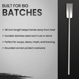 Quality Industries 48 Inch Stainless Steel Mixing Paddle Heavy Duty Commercial Stirring Tool for Large Stock Pots Brewing Catering Outdoor Cooking Durable Long Handle Professional Kitchen Utensil