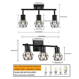 BANGANMA 3 Light Track Lighting Fixtures Ceiling，Black Flush Mount Ceiling Light with E26 Lamp Head, Industrial Black Kitchen Track Lighting for Kitchen, Living Room, Dining Room, Hallway