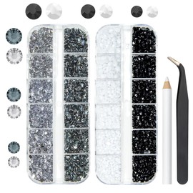qiipii Black White Jelly Resin Rhinestones for Crafting 3mm 4mm 5mm Flatback Crystal White Black Stones Bulk No-Hotfix Resin Gems Diamonds Crystals Diamonds for Nails Eyes Face Makeup Tumblers Crafts