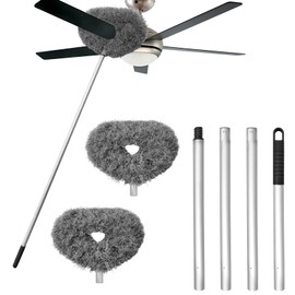 Ceiling Fan Cleaner Duster,Reusable Microfiber Ceiling Fan Blade Cleaner Duster with Extendable Long Handle Removable 13 to 48 in for Cleaning Bookshelves,Door,Window Top (Gray)