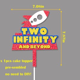 METIXOZE Two Infinity and Beyond Cake Topper Glitter Cartoon Story 2nd Birthday Cake Topper Two infinity and Beyond Birthday Decorations Party Supplies for Boys(Style B)