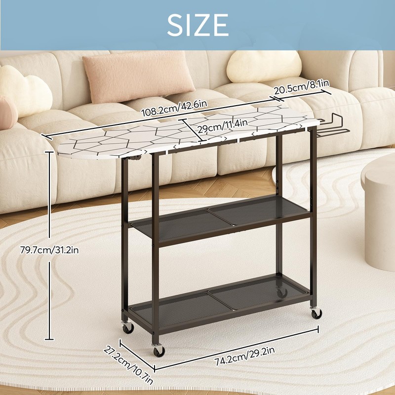 GILLAS Ironing Board with 2 Tier Storage Basket, Movable Ironing