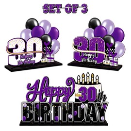 LINGTEER Happy 30th Birthday Purple Acrylic Table Topper Centerpieces Set - Cheers to Thirty Years Old Birthday 30th Bday Party Gift Decorations.