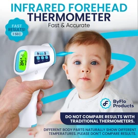 ByFloProducts, Forehead Thermometer, Non Touch Digital Thermometer for Adult and Baby, Digital Infrared Thermometer, Fast and Accurate Reading with Fever Alarm
