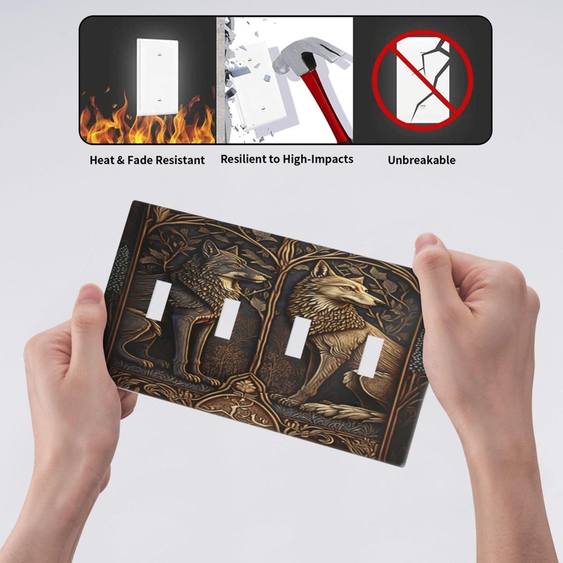 Medieval Of Two Wolves 4 Gang Decorative light switch plate