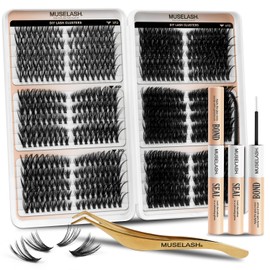 MUSELASH DIY Lash Clusters Kit, 530 Pcs 30D~100D Pre Map Volume Eyelash Clusters Kit, 8-16mm Mix Lengths Individual Extensions With Dual End Bond And Seal And Tweezers For DIY At Home Use