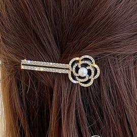 Inateannal Rhinestone Hair Clip Hair Clip Black Pearl Flower Hair Clip Gold Crystal Side Clip Headgear Bling Bridal Headwear Head Clip Headwear Accessories for Women and Girls