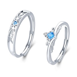 Pair of Rings Set 925 Sterling Silver Engagement Rings Pair Adjustable Open Ring for Engagement Rings Pair Finger Ring Matching Rings Anniversary Valentine's Day for Men and Women, Sterling Silver, 0