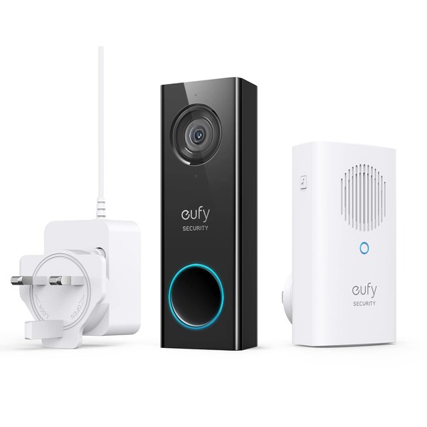 eufy Security Wi-Fi Video Doorbell, 2K Resolution, No Monthly Fees, Local Storage, Human Detection, Wireless Chime Requires Existing Doorbell Wires and Installation Experience, 16-24 VAC, 30 VA