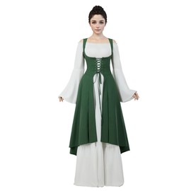 daizbella Renaissance Dress Outfit Medieval Costume Elf Cosplay Green Outer Garment