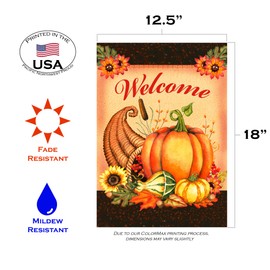 Toland Home Garden 119728 Welcome Cornucopia 12.5 x 18 Inch Decorative, Double Sided Garden Flag-12.5" x 18", Brown/Orange/Red/Yellow/Green
