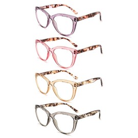 Yuluki 4 Pack Oversized Blue Light Blocking Reading Glasses, Stylish Designer Ladies Computer Readers with Spring Hinge, Anti Glare Eyestrain Eyeglasses for Women +3.5