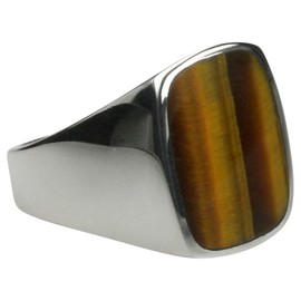 Solid 925 Silver Signet Ring with Tiger's Eye, Silver
