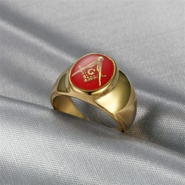 INRENG Stainless Steel Gold Plated Freemason Masonic Rings for Men Women Blue G Lodge Master Mason Signet Band, Metal, No Gemstone