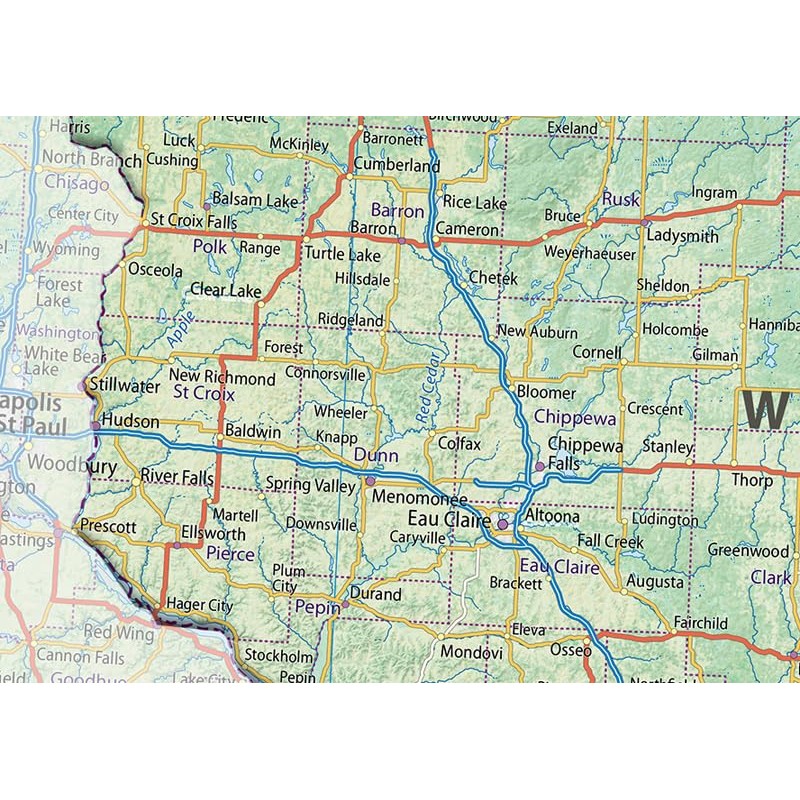 Wisconsin State Physical Map - 16.4 x 21.4 Inches -