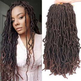 Mscat Faux Locs Crochet Hair 18 Inch Soft Locs 7 Packs/Lot Curly Wavy Pre-Looped Faux Locs Goddess Locs Synthetic Fibre Hair Extensions 18 Strands/Pack T30#