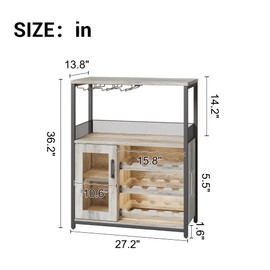3-Tier Wine Bar Cabinet with Detachable Wine Rack and Storage Space, Buffet Cabinet with Glass Holder and Mesh Door, for Kitchen, Living Room and Bar