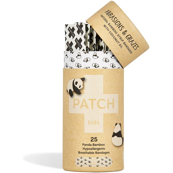 PATCH Kids Eco-Friendly Bamboo Bandages for Abrasions & Grazes Hypoallergenic Wound Care for Sensitive Skin, Compostable, Biodegradable, Latex Free, Plastic Free, Zero Waste, Coconut Oil, 25ct