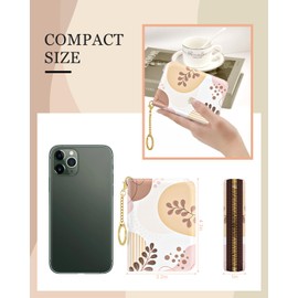 Rouidr Credit Card Holder for Women, Small Slim RFID Card Organizer Wallet with Zipper and Keychain, Tropical Leaf