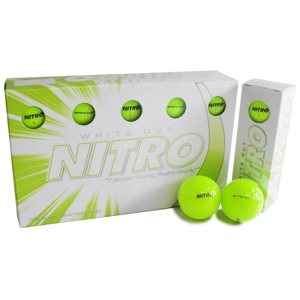 Nitro Long Distance Peak Performance Golf Balls (15PK) All Levels White Out 70 Compression High Velocity White Hot Core Long Distance Golf Balls USGA Approved-Total of 15-Yellow