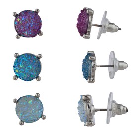 Lux Accessories Multicolored Druzy Blue Pink Light Blue Crystal Stones Earrings