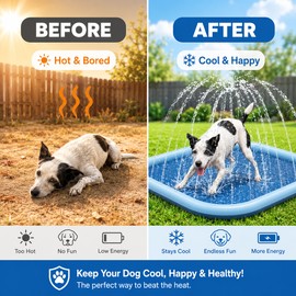 79" Dog Splash Pad for Backyard Water Play – Extra Large PVC Sprinkler Mat for Pets, Kids & Summer Fun