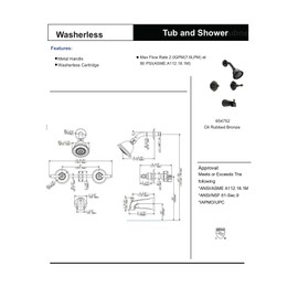 Designers Impressions 654752 Oil Rubbed Bronze Tub Shower Combo Faucet - Two Handle Mixer Design and Multi-Setting Shower Head - Convertible
