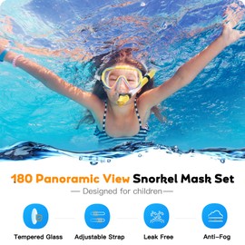 Seovediary Kids Snorkel Set, Dry Top Snorkel Mask for Children Anti-Fog Panoramic View Diving Mask Snorkeling Gear for Kids with Carry Bag for Youth Boys Girls
