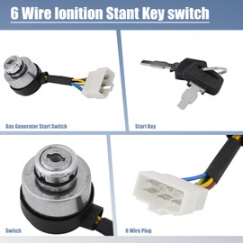 6 Wire Ignition Key Switch, Remote Starter Switch with 2 Keys for 2.5-6.5 KW 188F Gas Generator, Generator Start Switch, 188F Two Gear Start Switch Key