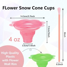 Adodotoe Snow Cone Cups, 200 pcs Shaved Ice Cups and 200 pcs Spoon Straws Snow Cone Bowls Ice Cream Bowls Flower Drip Cups for Birthday Party Summer Cookout,4 oz