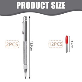 OWLMATE Pack of 2 Tungsten Carbide Pen, Scriber Carbide with Magnet, Scriber Needle with 12 Replacement Red Hat Marker Tips for Glass/Ceramic/Hardened Steel/Sheet Metal