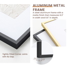 Fun Memories 16x20 Black Frame, 16 x 20 Metal Picture Frame with Mat for 11x14 Photo - High Definition Plexiglass - Vertical and Horizontal Display - Wall Hook Hanging Hardware Included -Set of 1