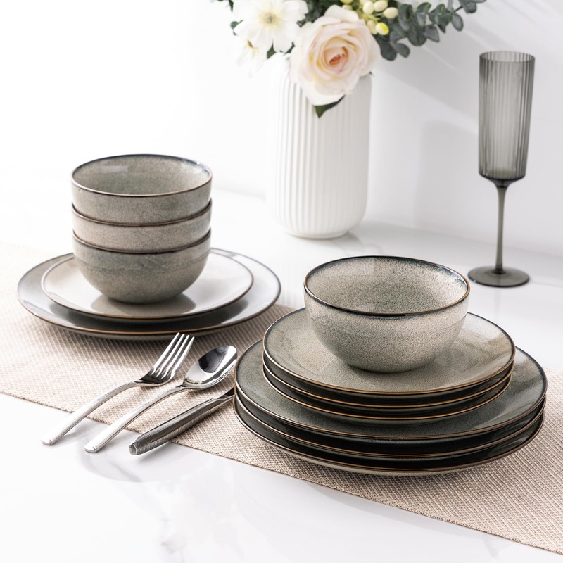 GBHOME Ceramic Dinnerware Sets for 4, 12 Pieces Stoneware Plates