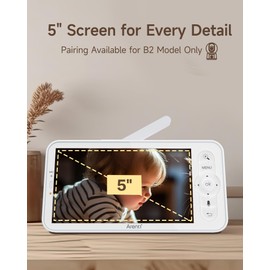 ARENTI 720P Audio Monitor arbeitet mit Ultra HD 2K Baby Kamera, 5 Zoll Farbbildschirm, Nachtsicht, Geräuscherkennung, nur Monitor, kompatibel mit B2