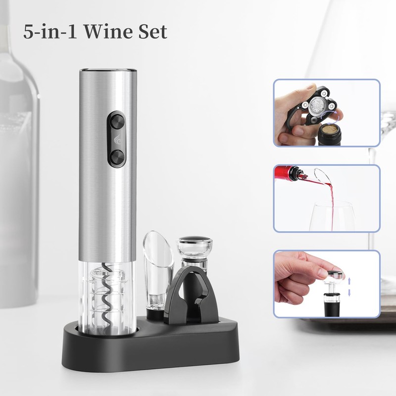 ELMWAY Battery Operated Wine Opener Set by ELMWAY, Stainless Steel