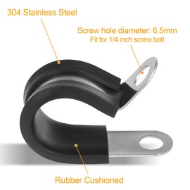 Temoyj Cable Clamp ,10 Pack 1.25 Inch Stainless Steel Cable Clamp, Pipe Clamp, Metal Clamp, Rubber Cushioned Insulated