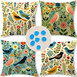 Cirzone Outdoor Cushion Covers, Pack of 4, 40 x 40 cm, Decorative Outdoor Cushions, Waterproof, Spring Flowers and Birds, Graphic Cushion Covers, for Sofa Cushions, Garden, Outdoor