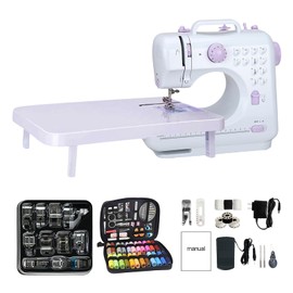 Sewing Machine for Beginners, Portable Mini Sewing Machine with Extension Table, 12 Built-In Stitches and Adjustable Speed with 11 Replaceable Presser Feet And 97 Pcs Sewing Kits (110V) (Purple)