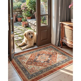 DEXI Front Door Mat for Entryway, 24x36, Entry Mats Home Entrance, Thin Non-Slip Absorbent Low Profile Non-Shedding Chenille Doormat for Inside House, Garage, Patio, Brown