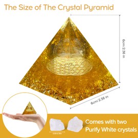 Hopeseed Orgone Crystals Pyramid for Positive Energy Orgonite Citrine Healing Stones and White Crystal Pyramids for Relieves Stress Chakra Healing Meditation Promote Luck, Wealth and Success