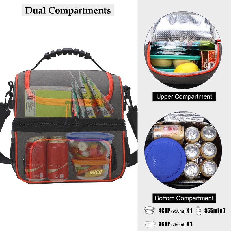 MIER 2 Compartment Lunch Bag Tote with Shoulder Strap for