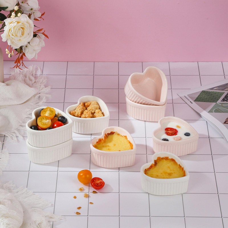 VanEnjoy 4 pack 5oz Heart Shaped Ramekins Ceramic Bowl Bakeware