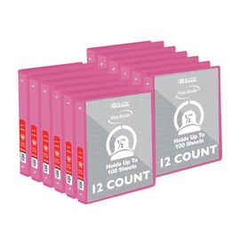 BAZIC 3 Ring Binder 1/2" Economy View Binders Organizer - Fuchsia, Round Ring, Hold 100 Sheets Paper, for School Office Home, 12-Count