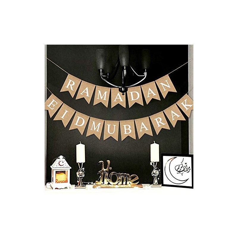 SWYOUN SWYOUN Burlap Ramadan Eid Mubarak Banner Supplies Muslim Fireplace